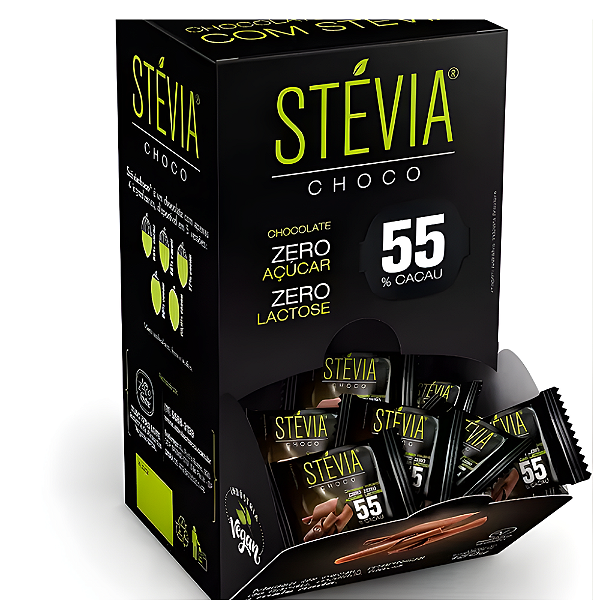 Chocolate Vegano StéviaChoco 55% Cacau 5g 30 Unidades