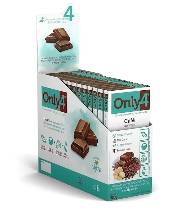 Chocolate Vegano Only4 70% Cacau com Café Liof 20g 15 Unidades