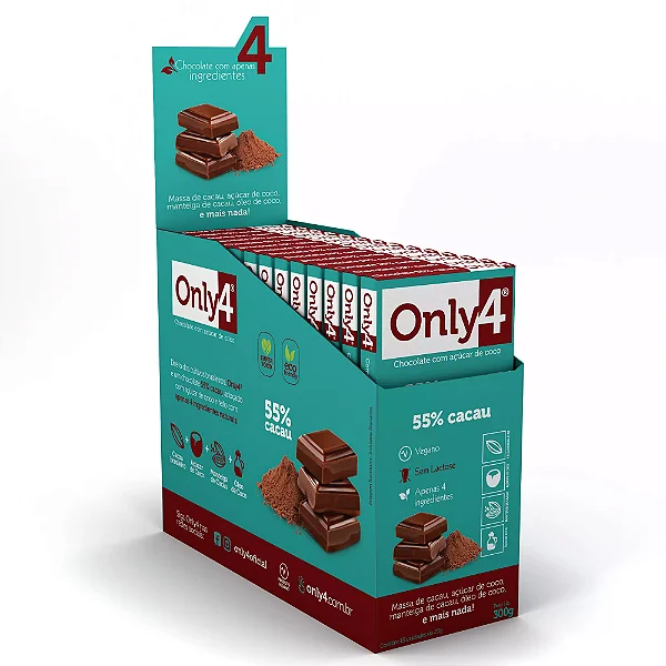 Chocolate Vegano Only4 55% Cacau 20g 15 Unidades
