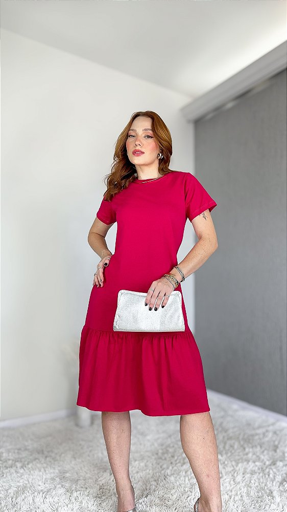 VESTIDO ALGODÃO BABADO LISO  - ROSA PINK