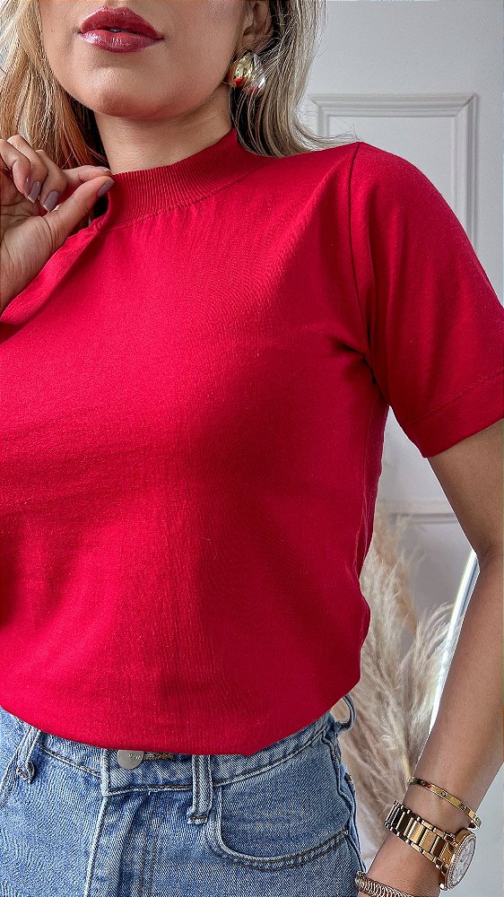 TSHIRT FEMININA BÁSICA GOLA ALTA- VERMELHO