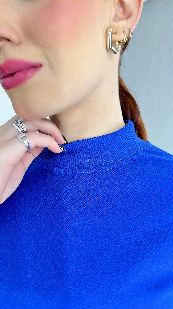 TSHIRT FEMININA BÁSICA GOLA ALTA- AZUL BIC