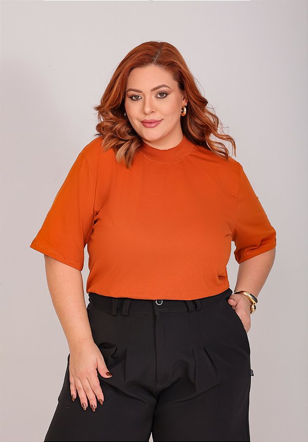 BLUSA GOLA ALTA PLUS SIZE BÁSICA - TERRA COTA