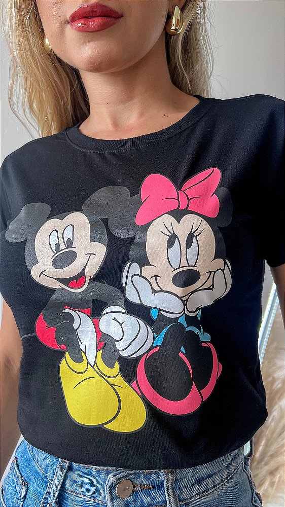 TSHIRT NO ALGODÃO GOLA NA RIBANA MN & MK- PRETA