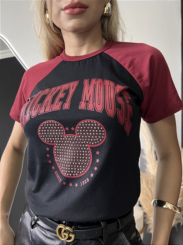 T-SHIRT RAGLAN MK PEDRARIA- PRETA C/ MARSALA