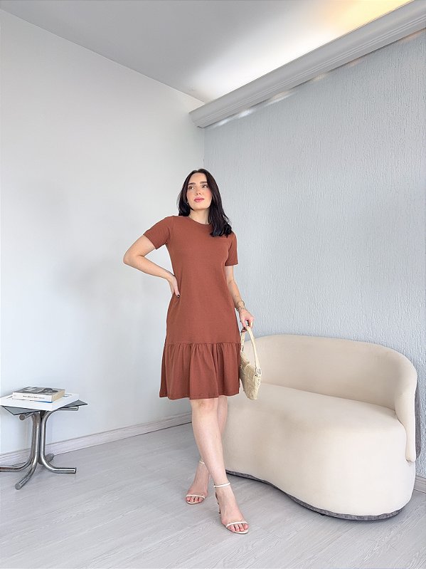VESTIDO BABADO LISO  - CHOCOLATE