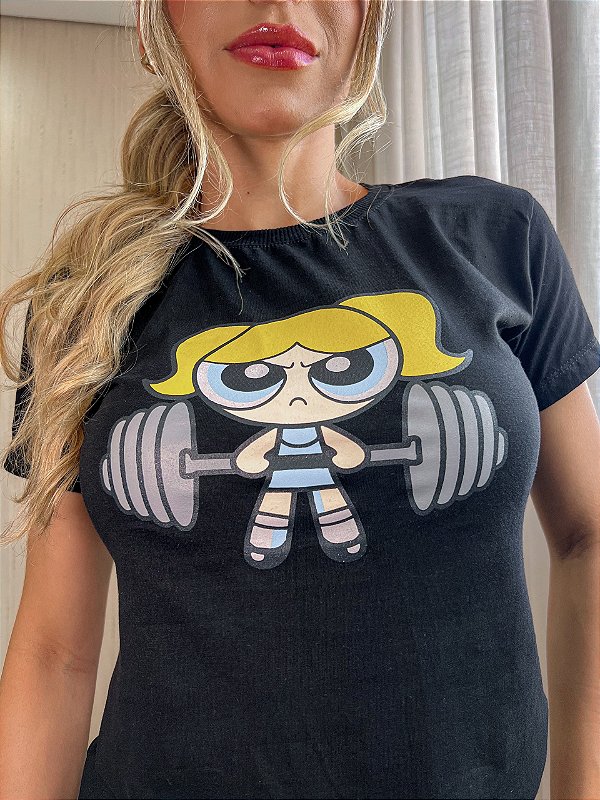 TSHIRT NO ALGODÃO GOLA NA RIBANA LINDINHA- PRETA