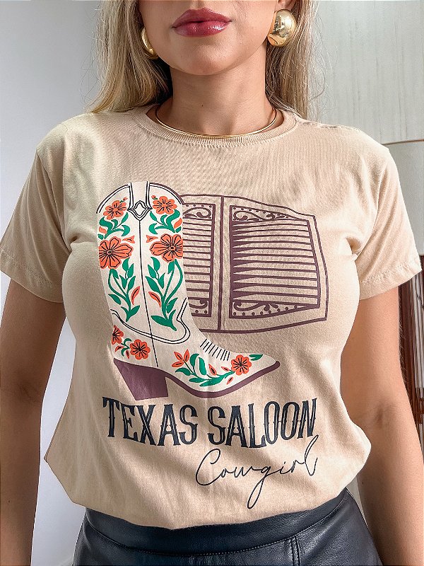 TSHIRT NO ALGODÃO GOLA NA RIBANA BOTA FLORES-NUDE