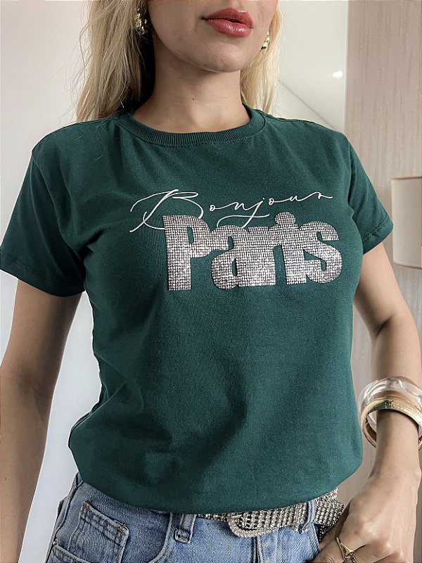 TSHIRT NO ALGODÃO GOLA NA RIBANA PARIS GUITERIZADO-VERDE MUSGO