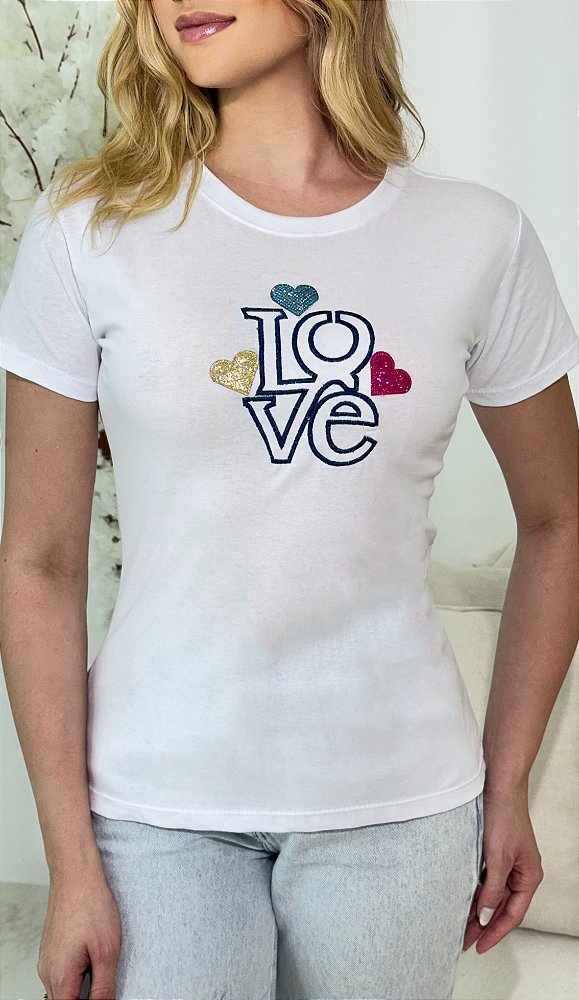 TSHIRT LOVE CORAÇÃO BORDADA - BRANCA