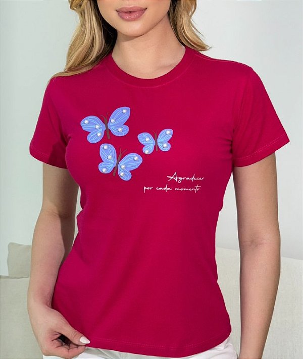 TSHIRT FEMININA CRISTÃ AGRADECER POR CADA MOMENTO PÉROLA-ROSA PINK
