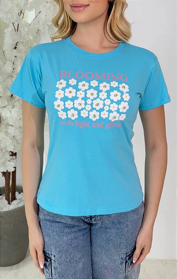 TSHIRT BLOOMING PÉROLAS-AZUL CELESTE