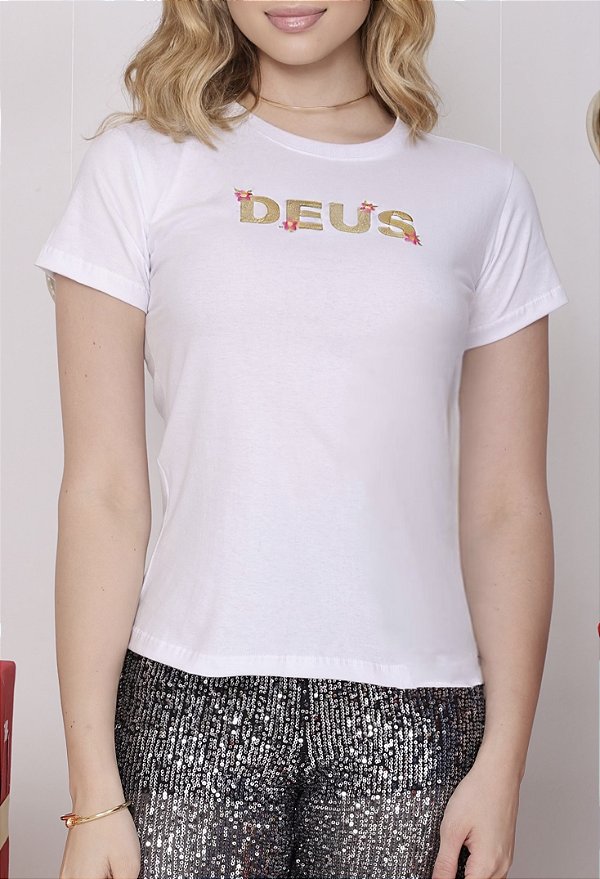 TSHIRT BORDADA DEUS - BRANCA
