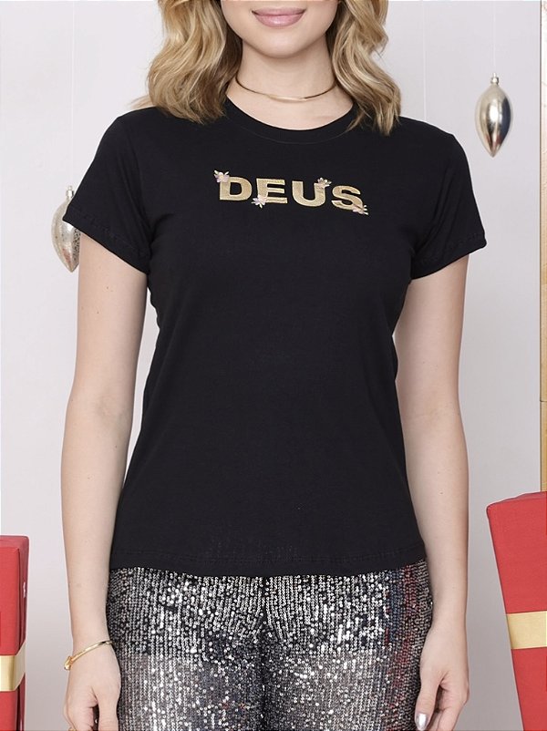 TSHIRT BORDADA DEUS - PRETA