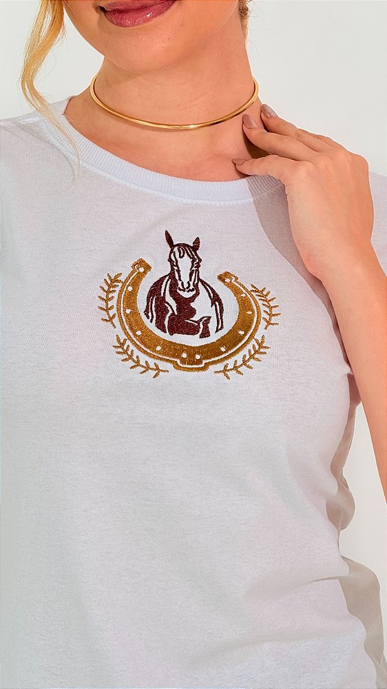 TSHIRT BORDADA MINIMALISTA FERRADURA -BRANCA