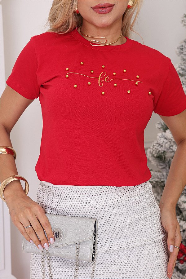 TSHIRT FÉ PÉROLAS-VERMELHA