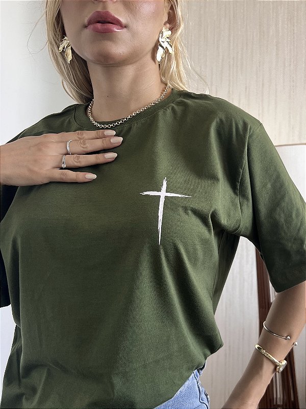 MAX TSHIRT UNISSEX MENEGOTTI CRUZ AGORA EU VIVO POR ELE - VERDE MILITAR