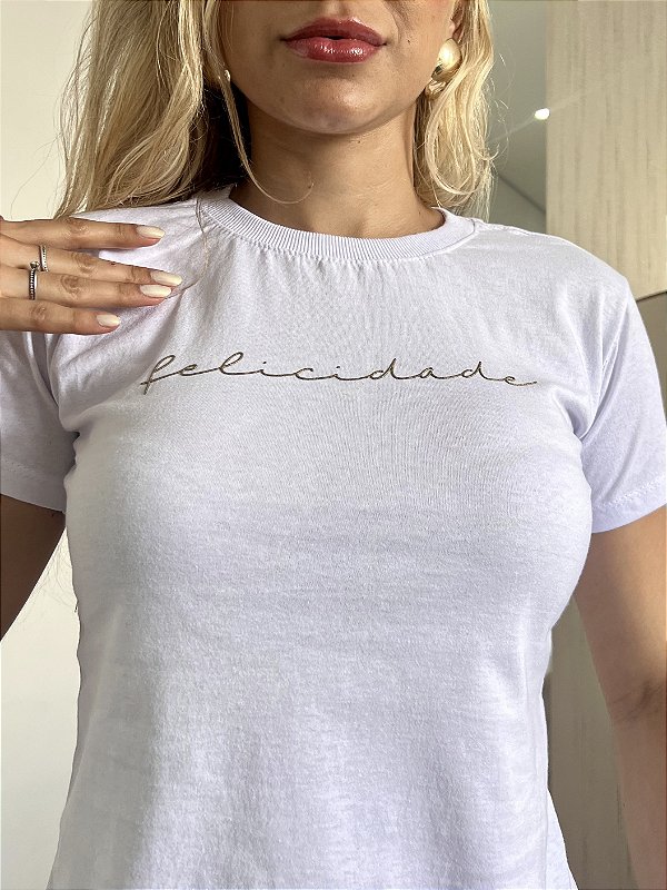 TSHIRT FELICIDADE ALTO RELEVO - BRANCA