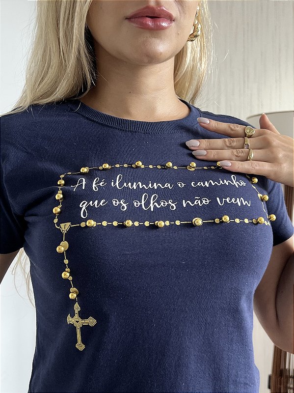 TSHIRT A FÉ ILUMINA PÉROLAS - AZUL MARINHO