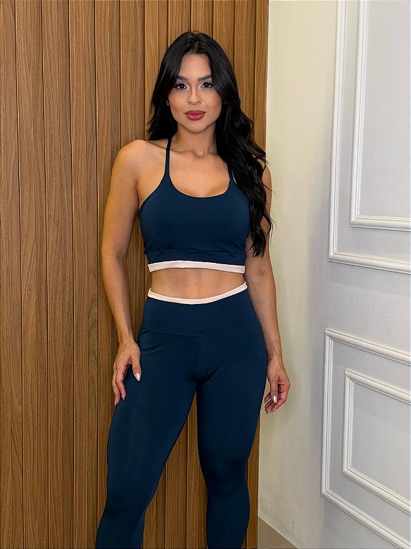 CONJUNTO FITNESS CALÇA E TOP SUPLEX - AZUL