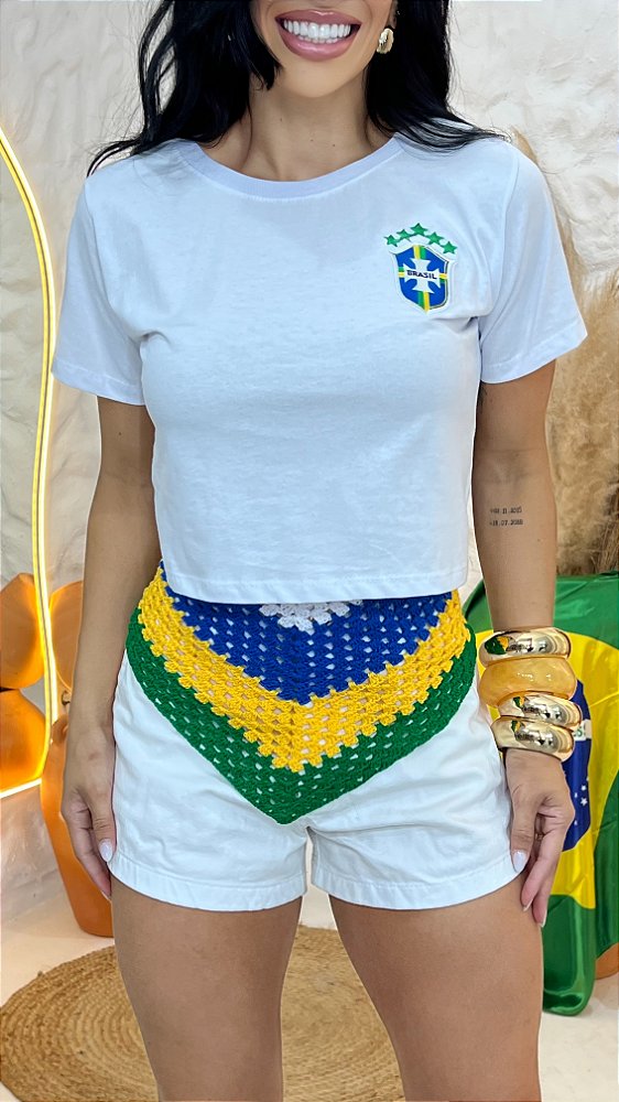 CROPPED BRASIL BRASÃO BORDADO - BRANCO
