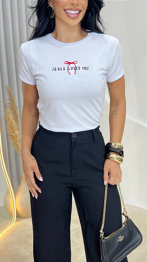 TSHIRT JESUS LOVES YOU LAÇO - BRANCA
