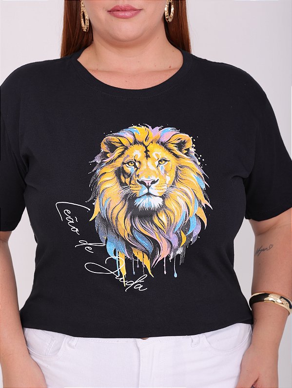 TSHIRT NO ALGODÃO PLUS SIZE LEÃO DE JUDÁ - PRETA