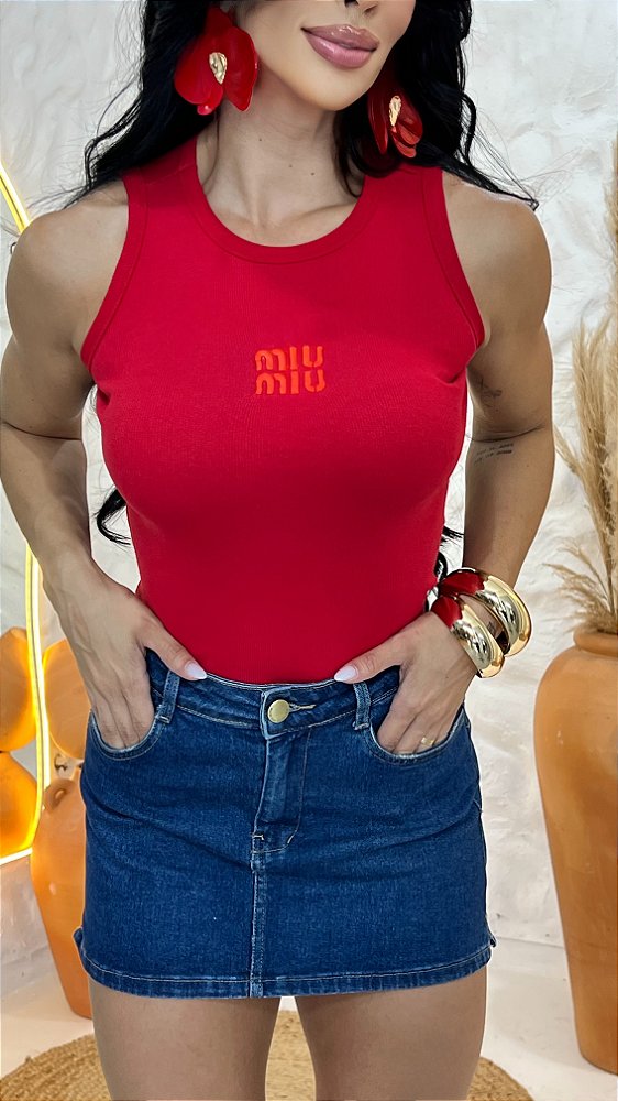 REGATA NA RIBANA BORDADA MIU MIU - VERMELHA