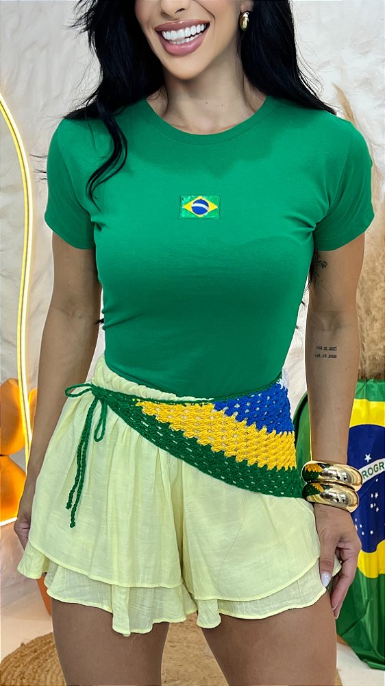 TSHIRT BRASIL BANDEIRA BORDADA - VERDE