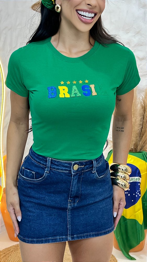 TSHIRT BRASIL ESTRELAS BORDADA - VERDE
