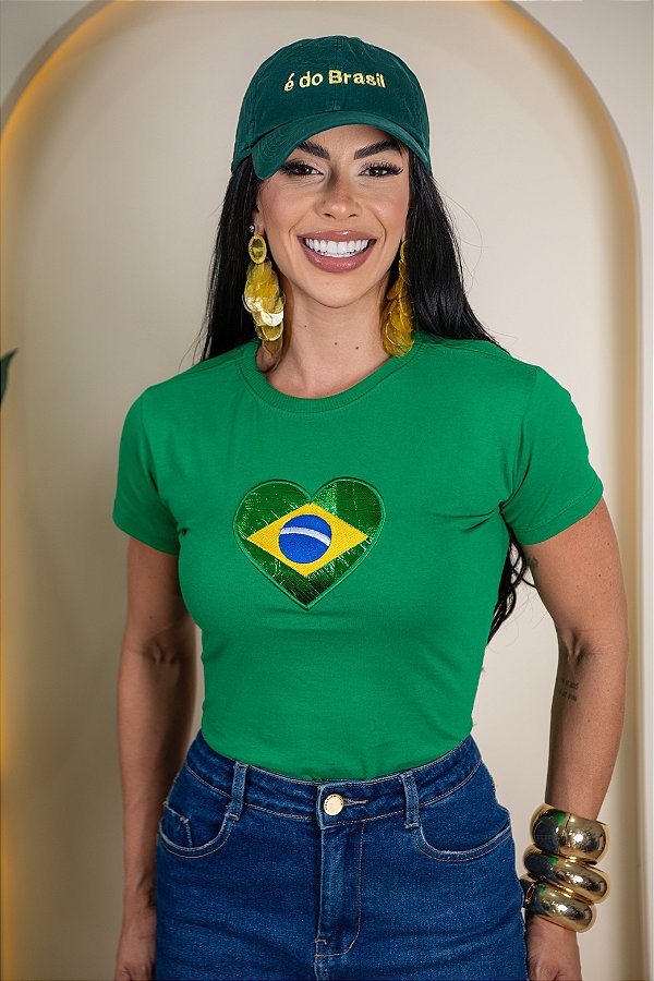 TSHIRT BRASIL CORAÇÃO 3D - VERDE