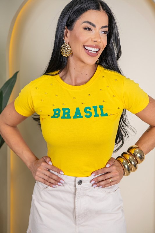 TSHIRT BRASIL BRASIL PÉROLAS - AMARELA