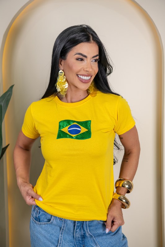 TSHIRT BRASIL BANDEIRA 3 D - AMARELO
