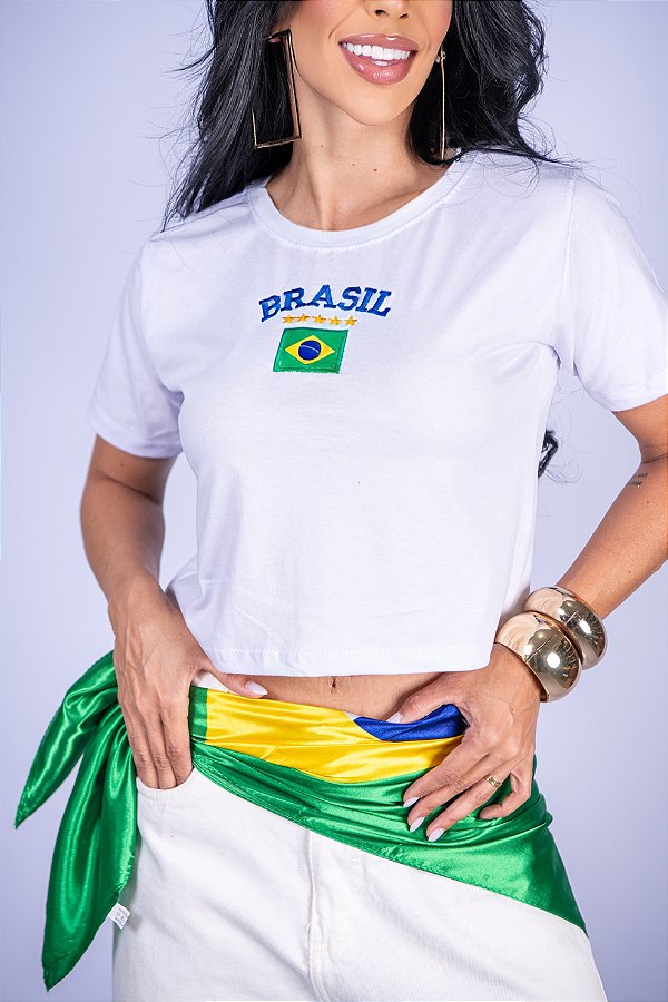 CROPPED BRASIL ESTRELAS BANDEIRA - BRANCO