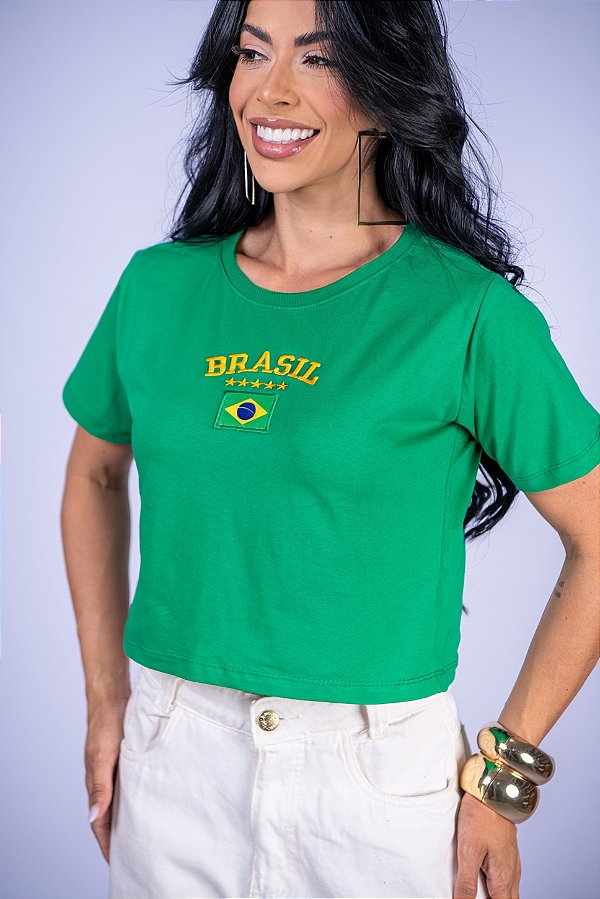 CROPPED BRASIL ESTRELAS BANDEIRA - VERDE