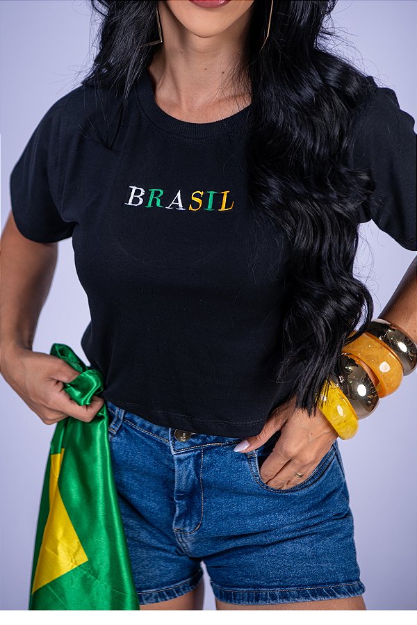 CROPPED BRASIL COLORS - PRETO