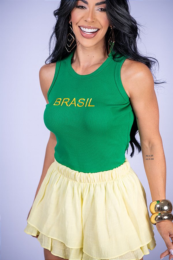 REGATA NA RIBANA BRASIL BORDADA - VERDE