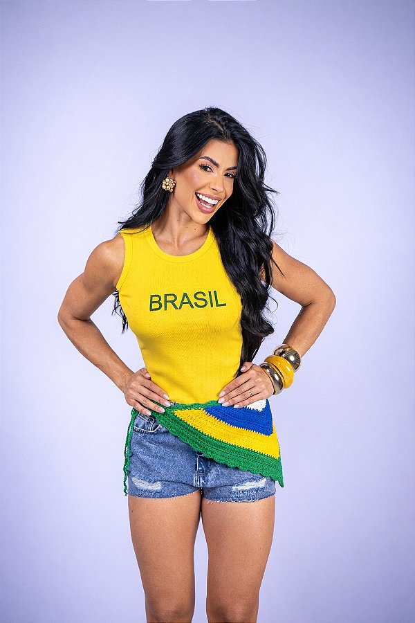 REGATA NA RIBANA BRASIL BORDADA - AMARELA