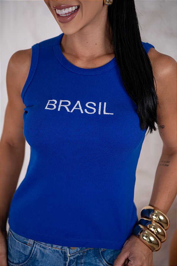 REGATA NA RIBANA BRASIL BORDADA - AZUL