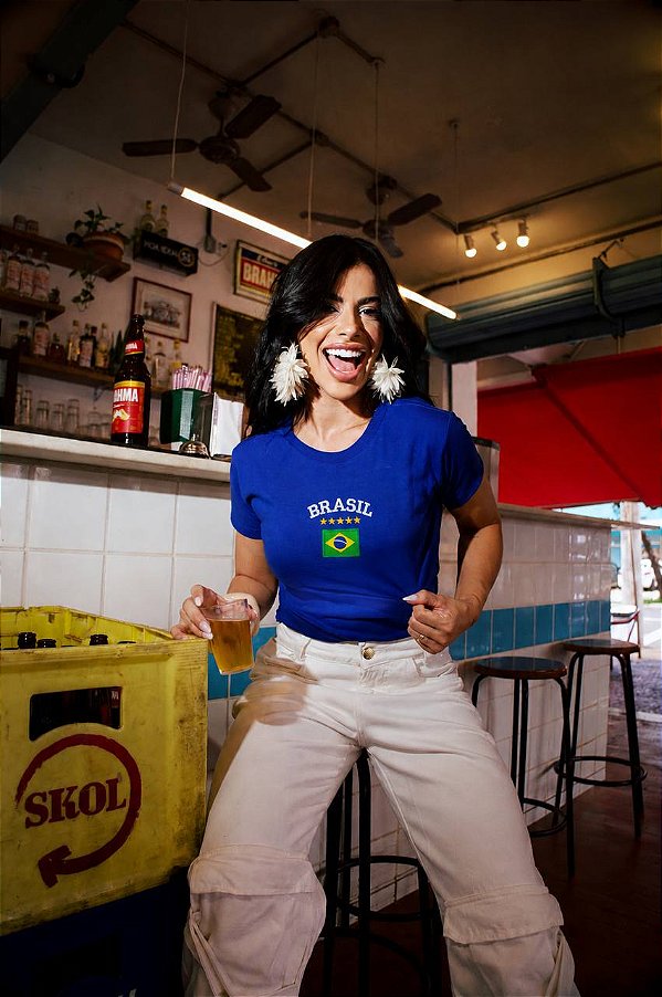 TSHIRT BRASIL ESTRELAS BANDEIRA - AZUL