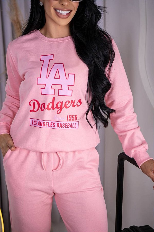 BLUSA MOLETOM LOS ANGELES BASEBALL - ROSA BEBÊ