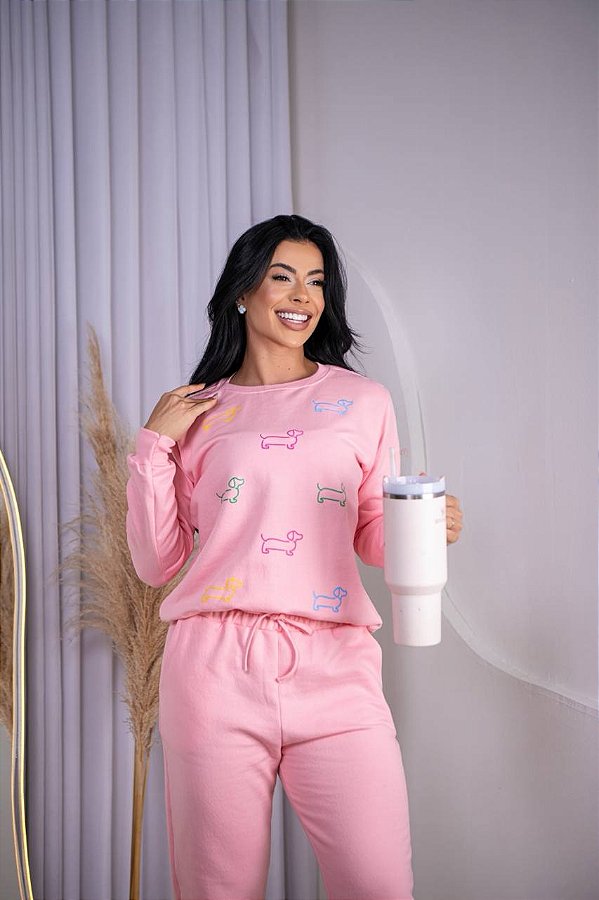 BLUSA MOLETOM CACHORRINHOS -ROSA BEBÊ
