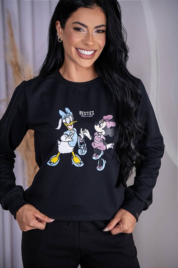 BLUSA MOLETOM MARGARIDA & MN - PRETA