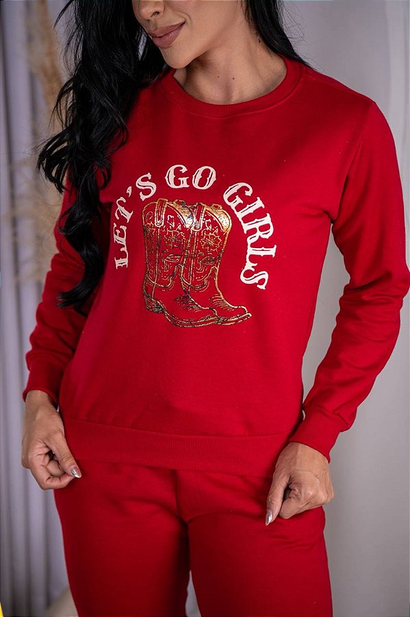 BLUSA MOLETOM BOTA LET´S GO GIRLS -VERMELHA