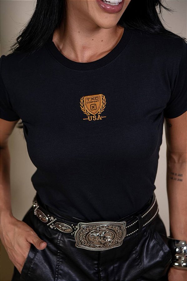 TSHIRT BORDADA TXC COMPANY USA - PRETA