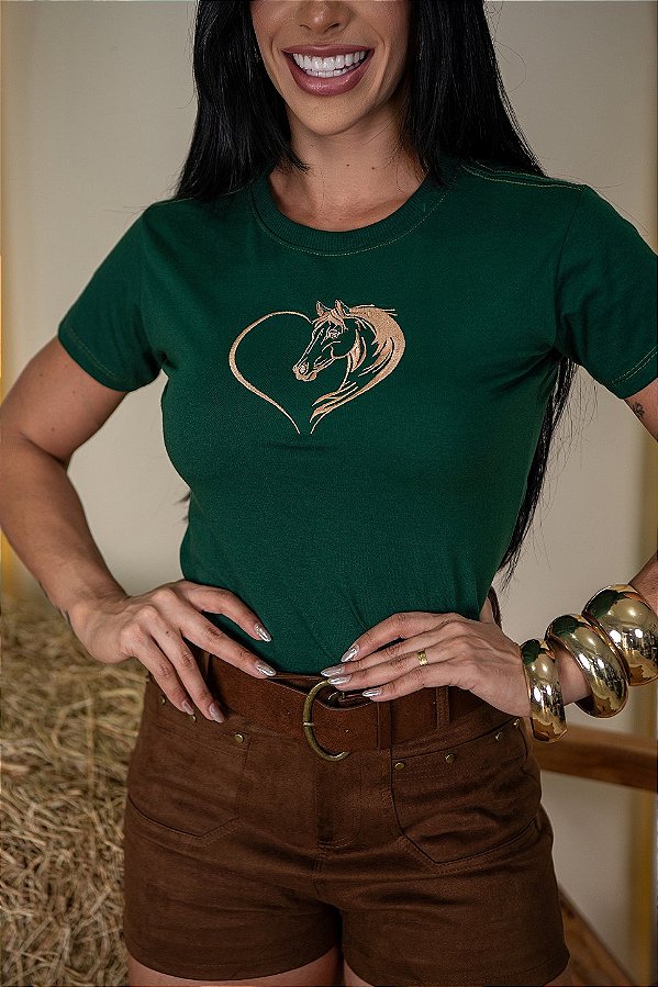 TSHIRT BORDADA CORAÇÃO CAVALO - VERDE
