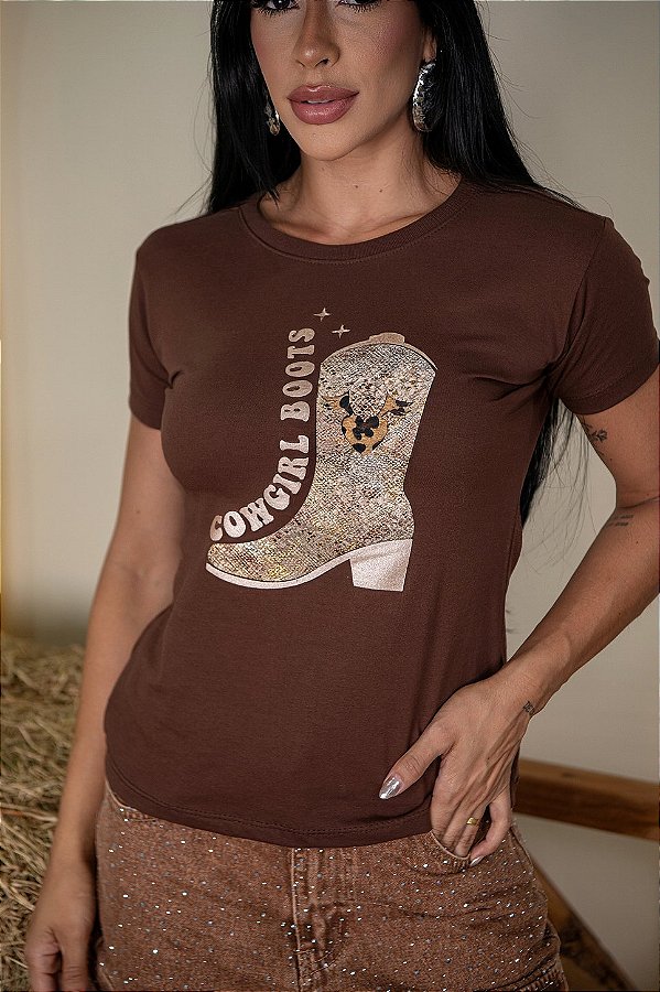 T-SHIRT COWGIRL BOOTS - MARROM