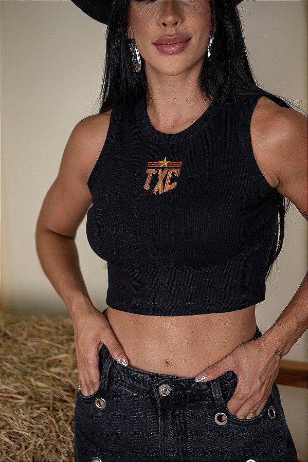 CROPPED REGATA COUNTRY NA RIBANA TXC ESTRELA - PRETA
