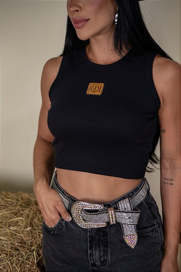 CROPPED REGATA COUNTRY NA RIBANA COWGIRL FERRADURA - PRETA