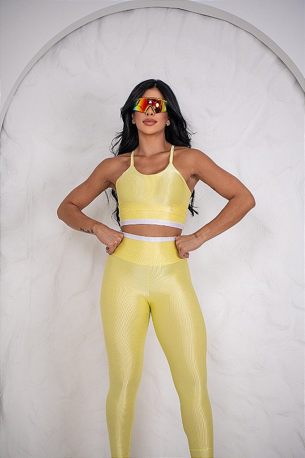 CONJUNTO FITNESS CALÇA E TOP SHINE - AMARELO BEBÊ